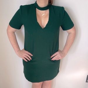 Green Turtleneck Cutout Dress